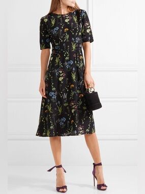 Altuzarra Black Botanical Print Ruched Dress